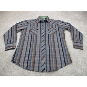Roper Shirt Mens Extra Large Tall XLT Gray Copper Pearl Snap Western Cowboy